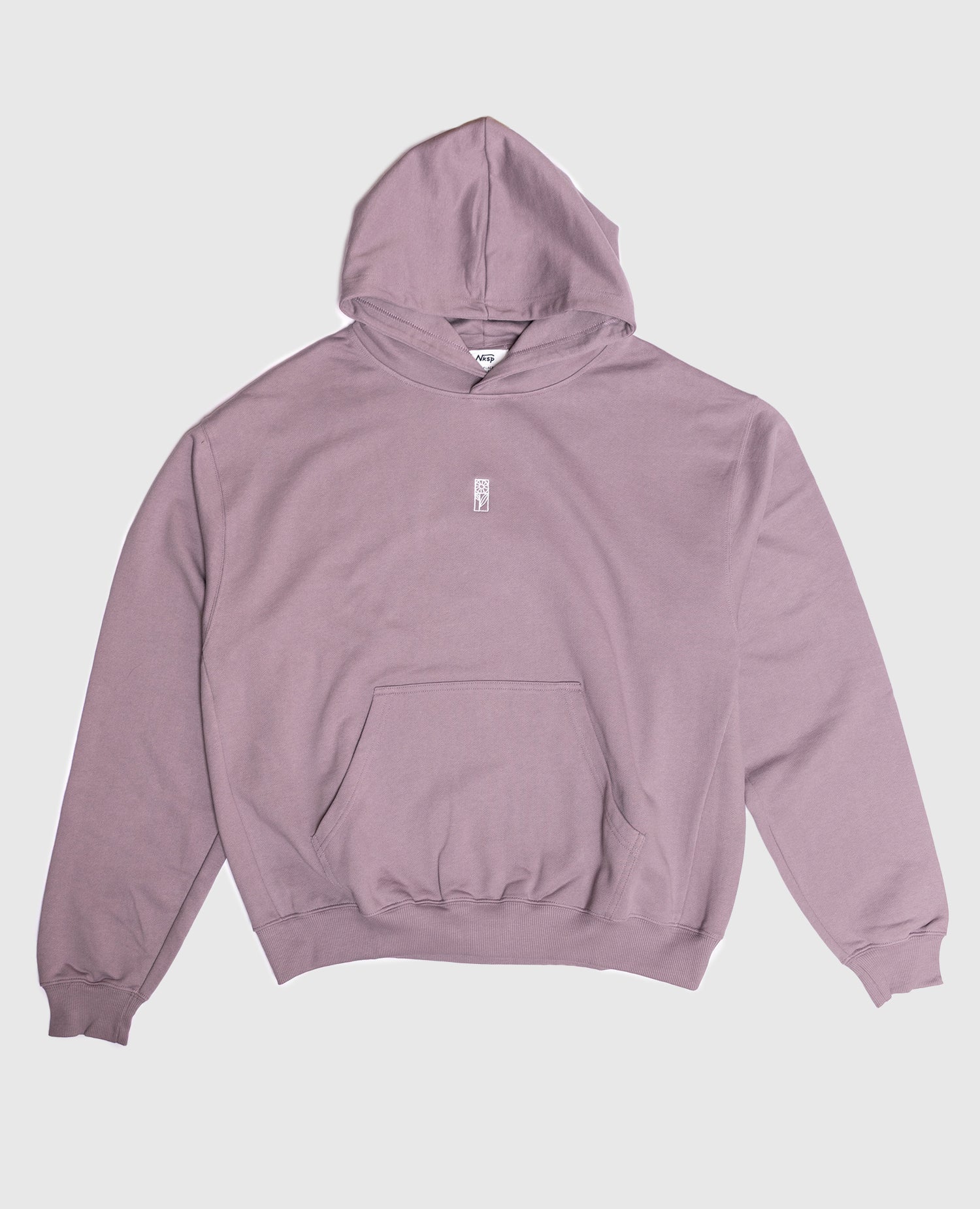 Blume Hoodie Lila von NKSP – Vorderansicht flach gelegt